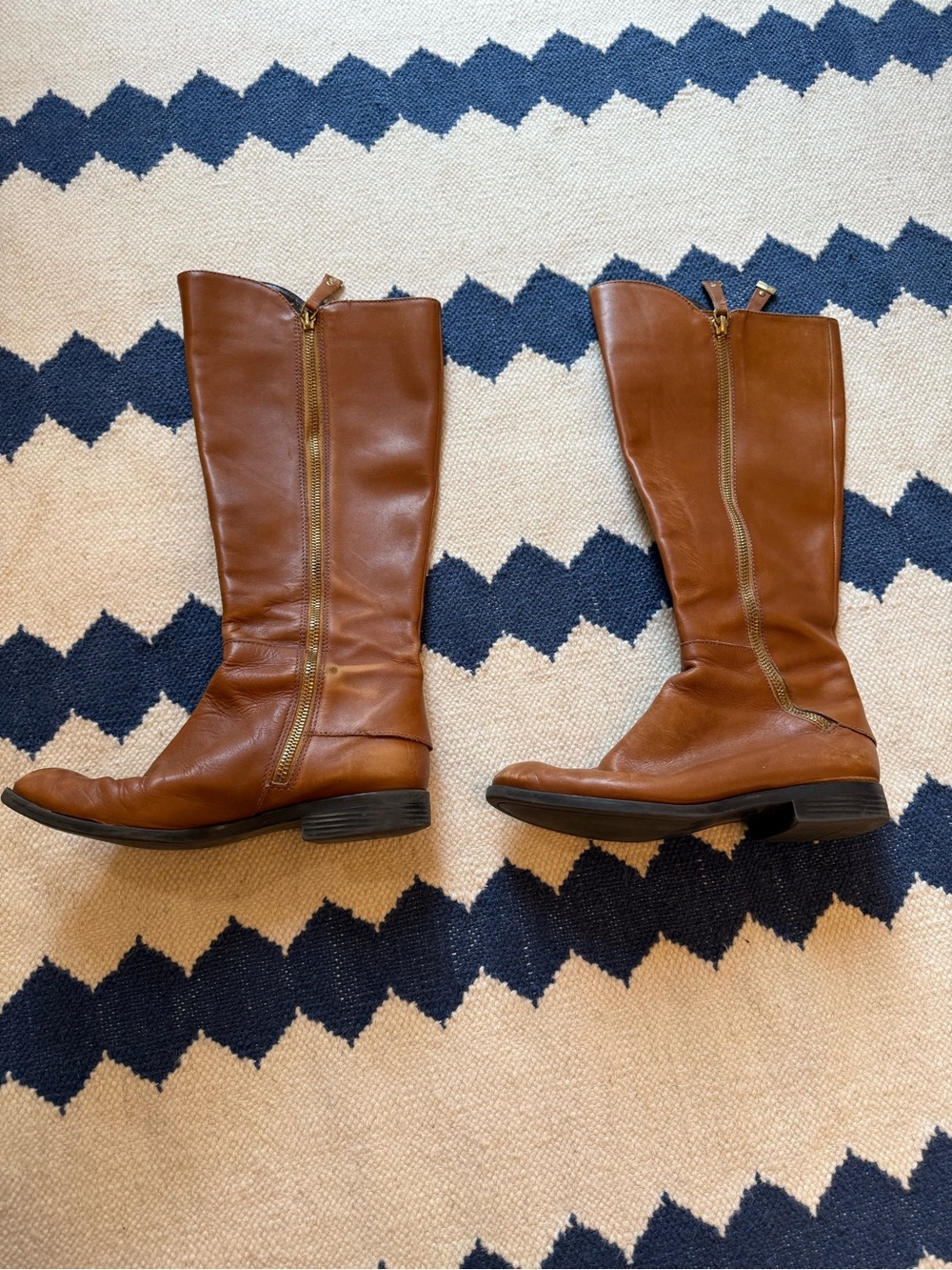 Tahari Cognac Leather Mid-Calf Zip Riding Boots